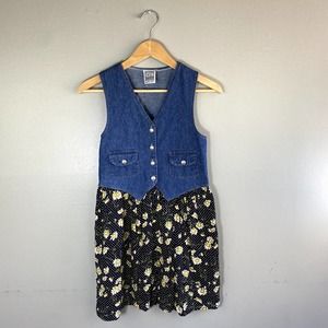 Vintage Girl's Sweet Soda By Great Escape Daisy Denim Dress Size 14